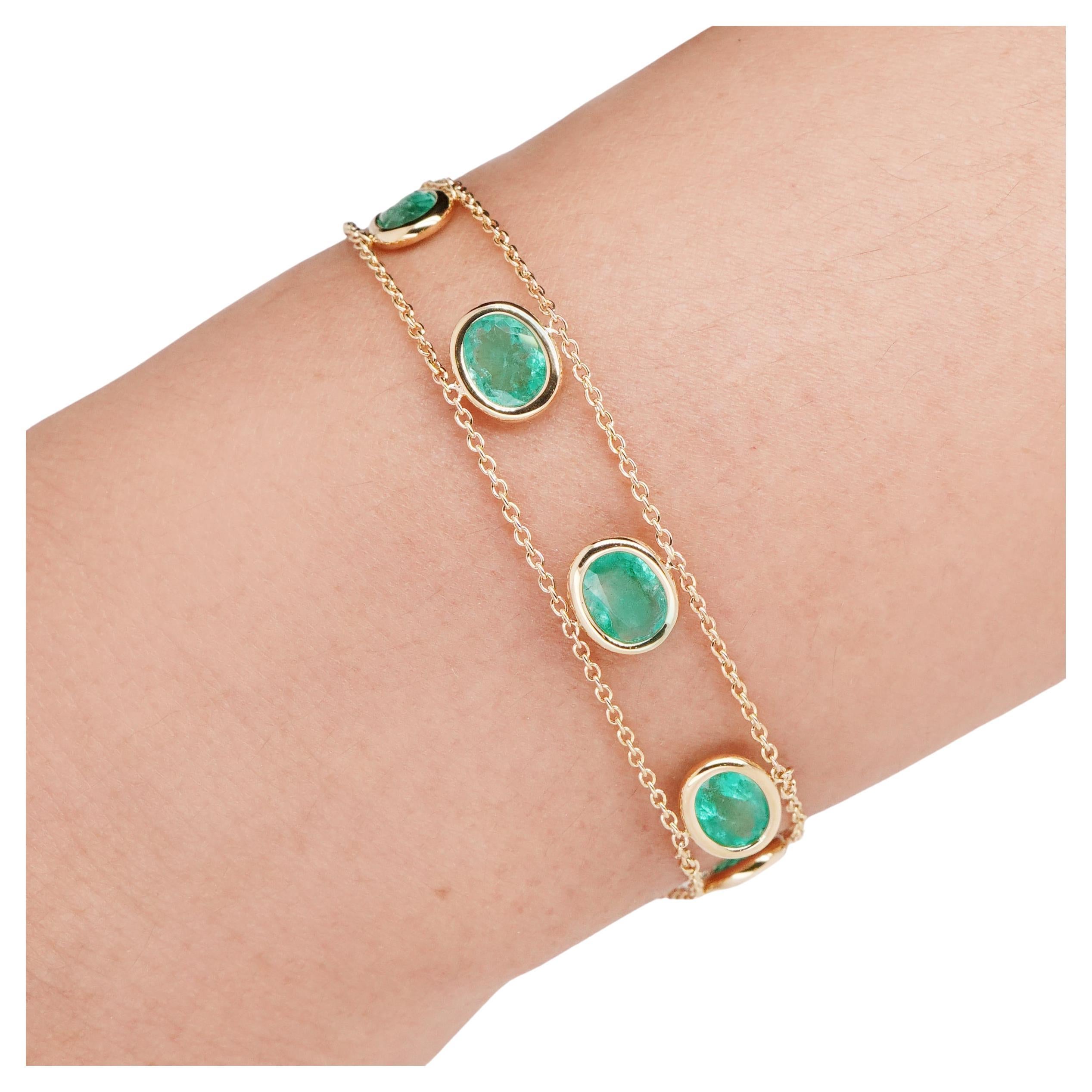GCI Certified Colombian Emerald Oval 3.48 carats Bracelet 7 inches karatsbyjuhi