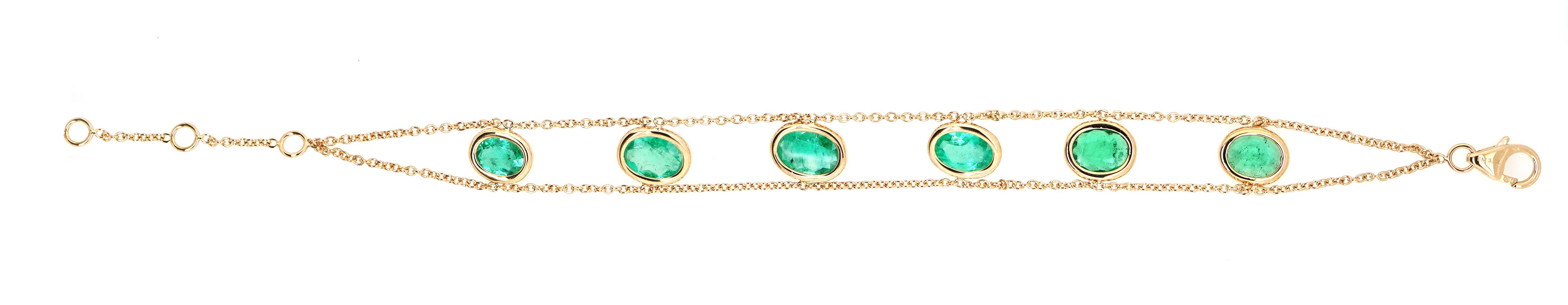 GCI Certified Colombian Emerald Oval 3.62 carats Bracelet 7 inches karatsbyjuhi In New Condition For Sale In Yorba Linda, CA