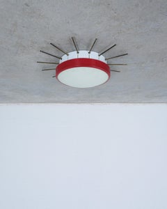 G.C.M.E Ceiling Light Flush Mount Opal Glass Brass, Italy 1960