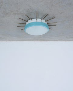 G.C.M.E Ceiling Light Flush Mount Opal Glass Brass, Italy 1960