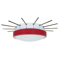 G.C.M.E Ceiling Light Flush Mount Opal Glass Brass, Italy 1960