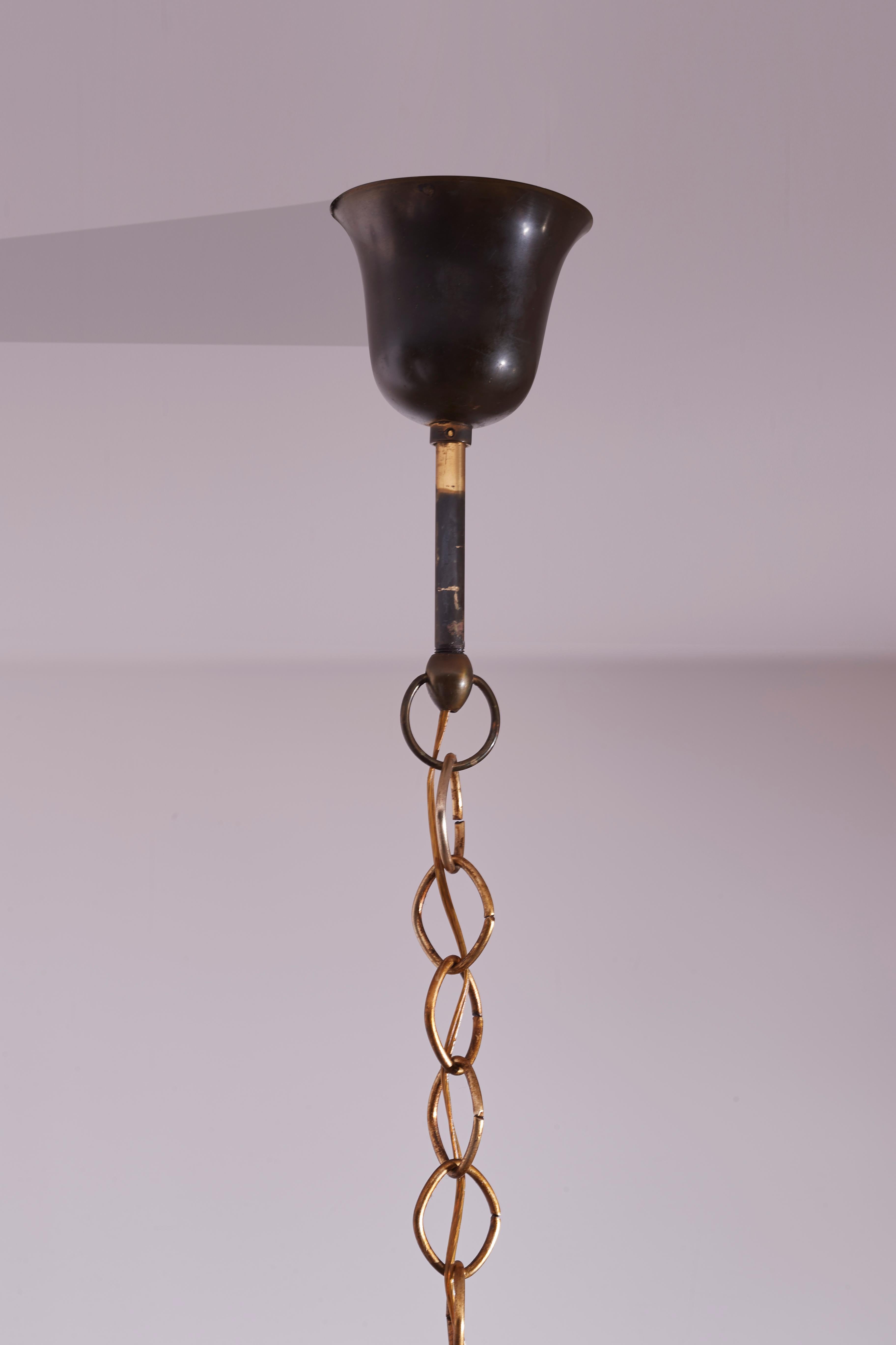 Mid-20th Century G.C.M.E. pendant light with Opaline Glass, brass and Painted Metal, Italy, 1950s
