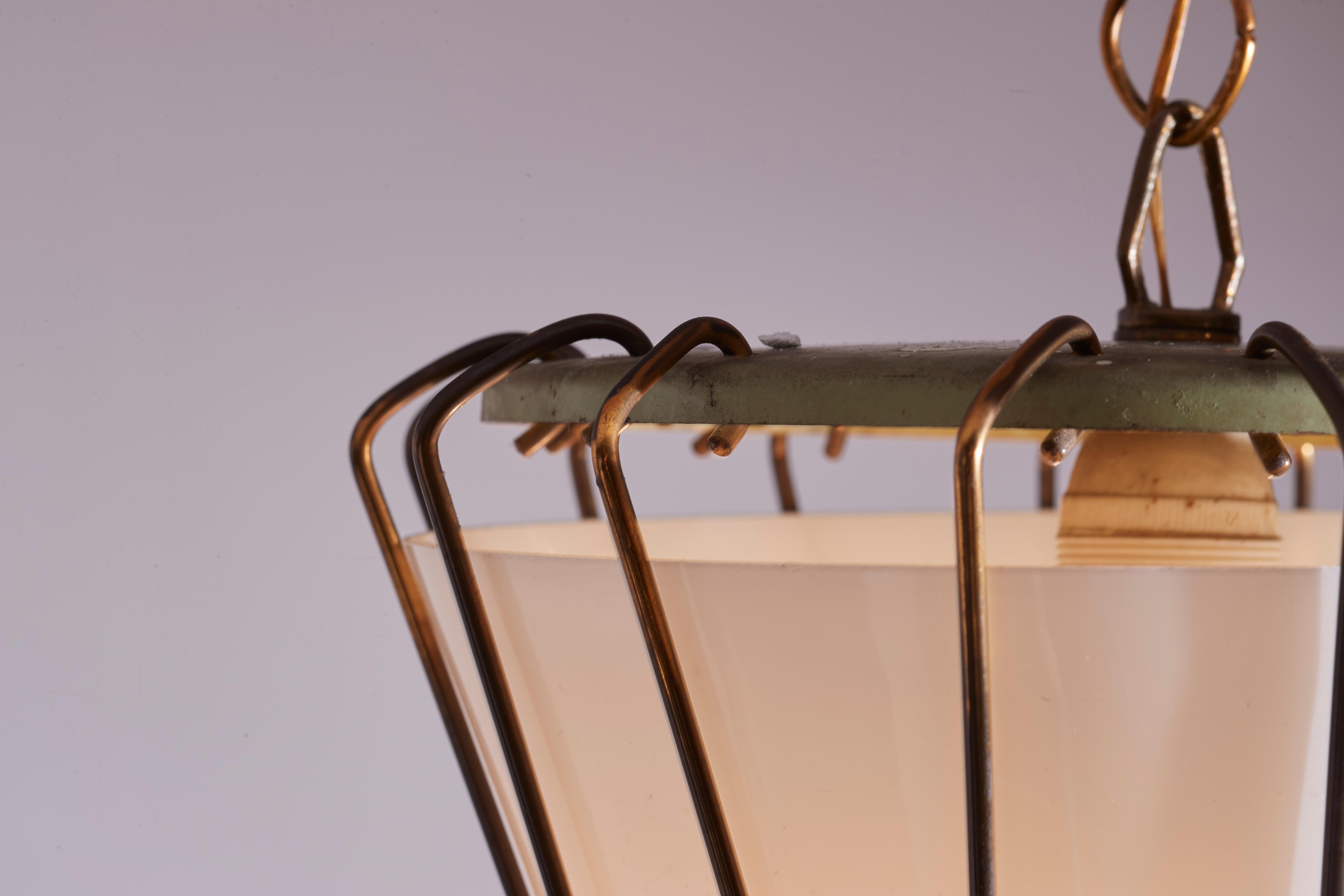 G.C.M.E. pendant light with Opaline Glass, brass and Painted Metal, Italy, 1950s 1
