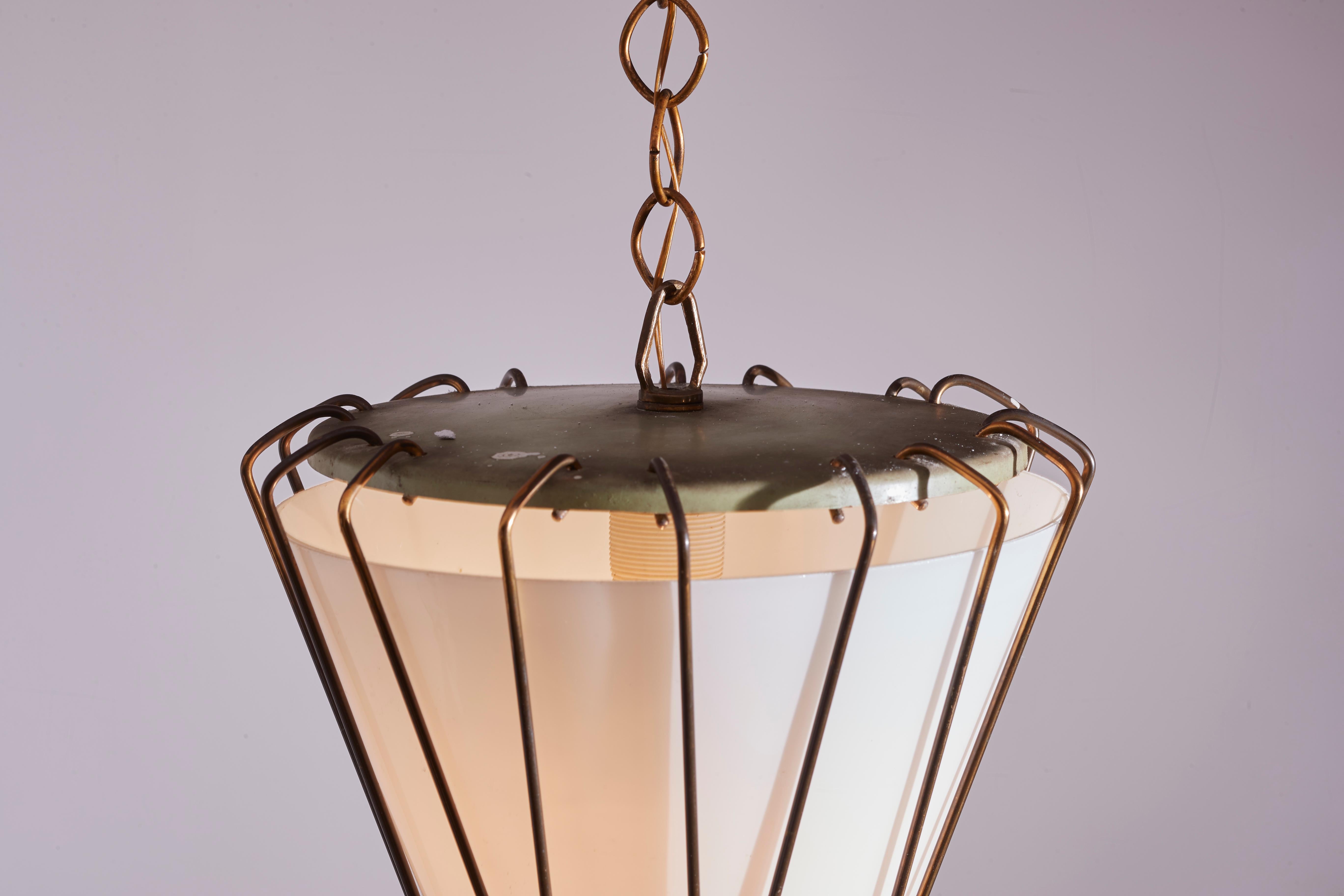 G.C.M.E. pendant light with Opaline Glass, brass and Painted Metal, Italy, 1950s 2