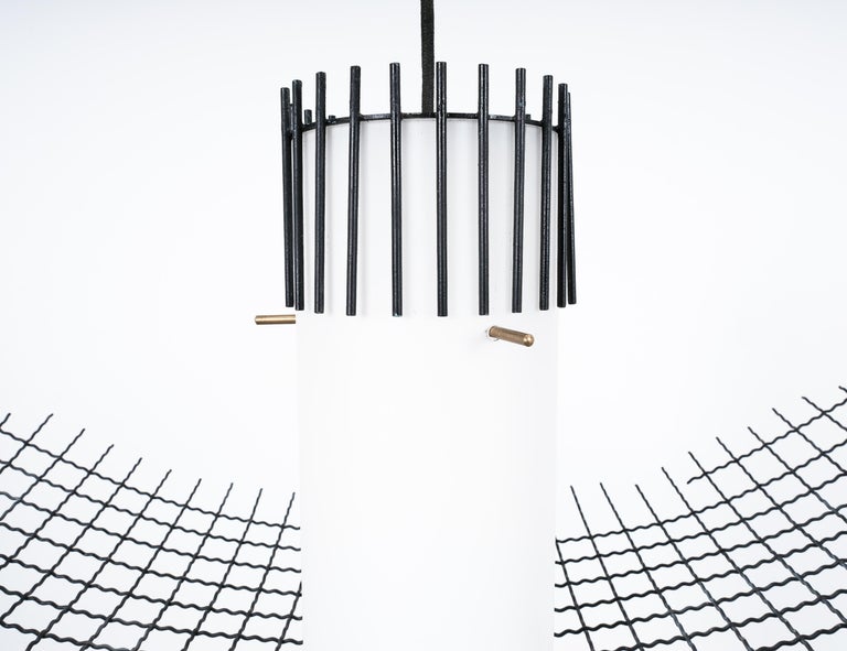 Chandelier Lamp Style Lelii Opal Glass Steel Grid Mesh By G.C.M.E  1960, Italy For Sale 4
