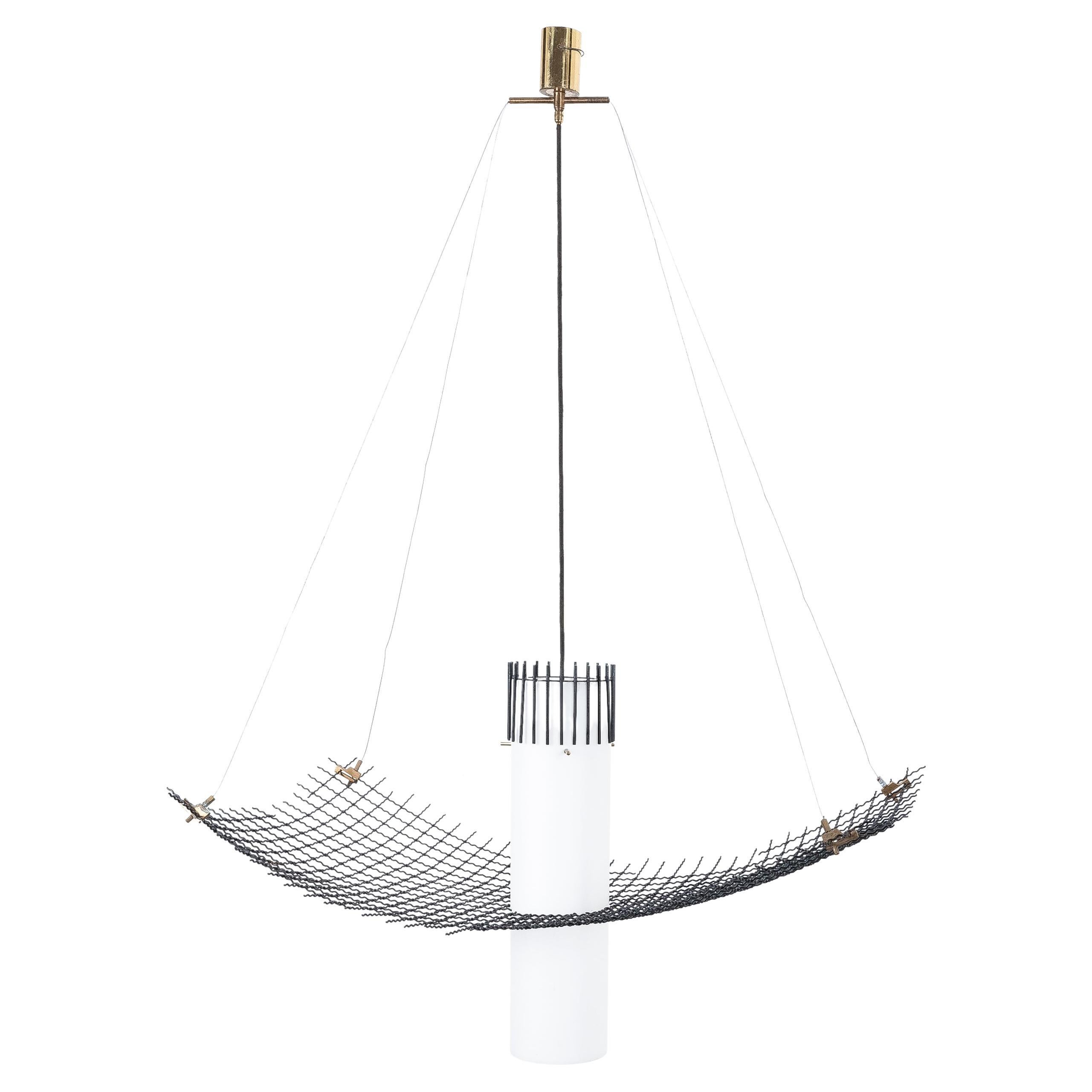 Kronleuchter-Lampe im Stil von Lelii Opalglas und Stahlgittergeflecht von G.C.M.E  1960, Italien im Angebot 10