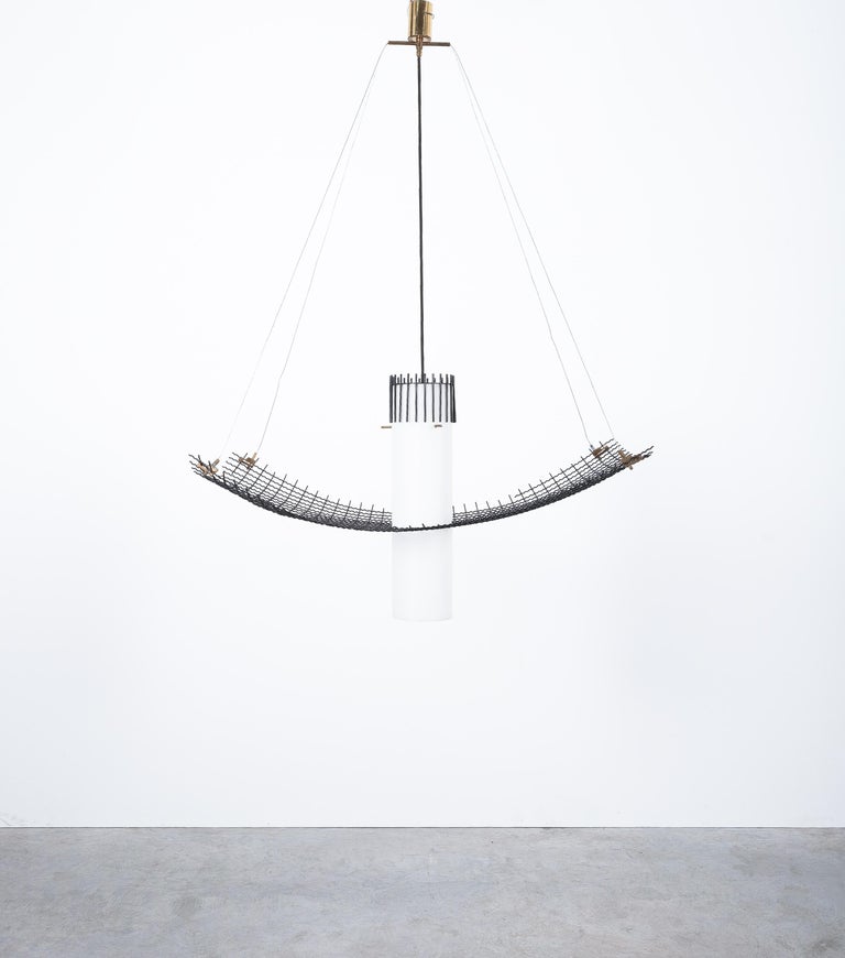 Rare suspension lamp by G.C.M.E Italy, circa 1960- 

Wonderful and large 35“ x 20“ example of a radical design chandelier G.C.M.E suspension light. So many things come to mind seeing this iconic piece, Memphis design for one, but it mainly resembles