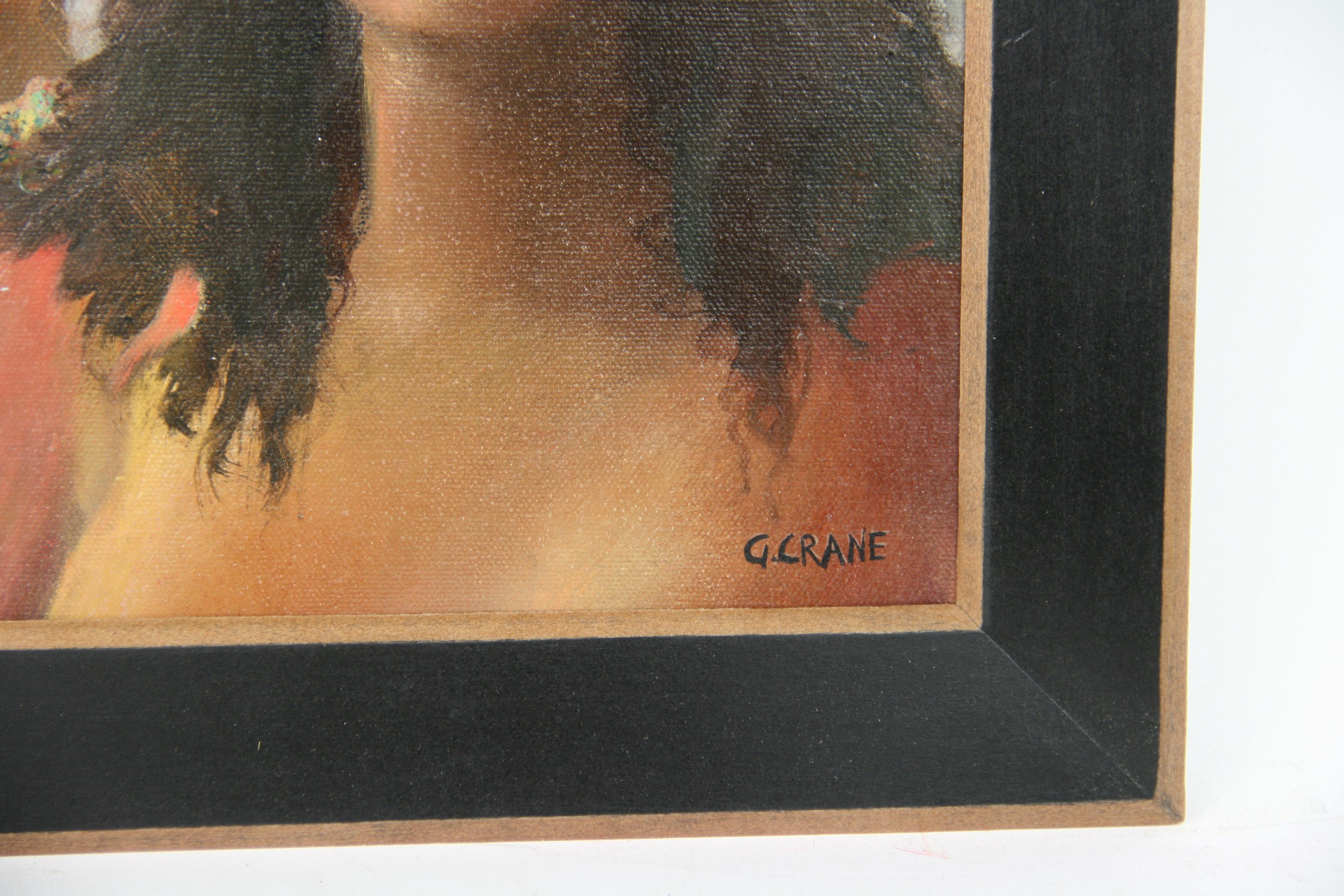 Mujer negra moderna  Centro  Ciudad Pintura Figurativa 1970 - Figurative Painting Marrón de G.Crane