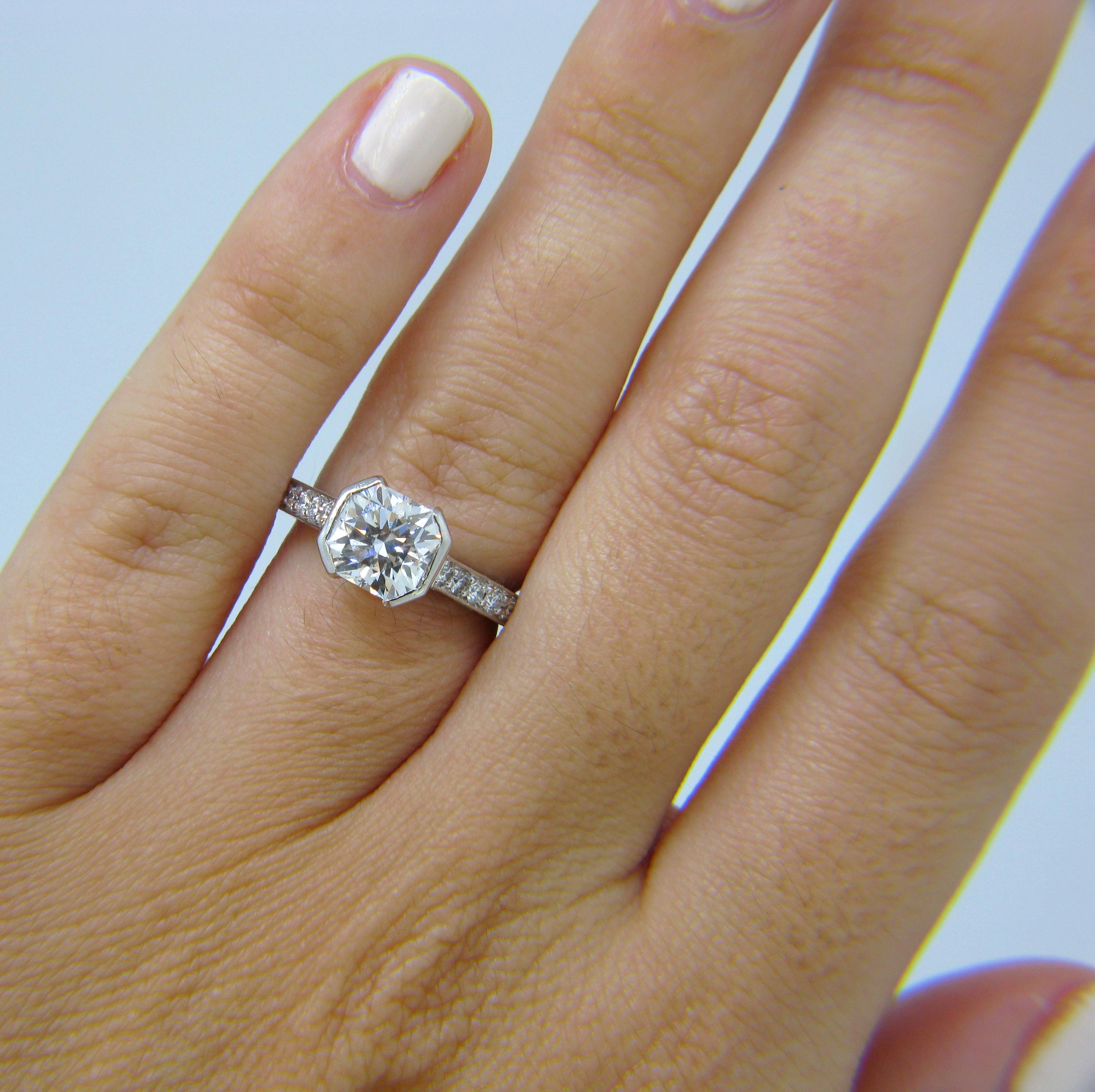 GCS 1.54 Carat Flanders Cut Diamond Solitaire Platinum Wedding Engagement Ring In Excellent Condition In London, GB