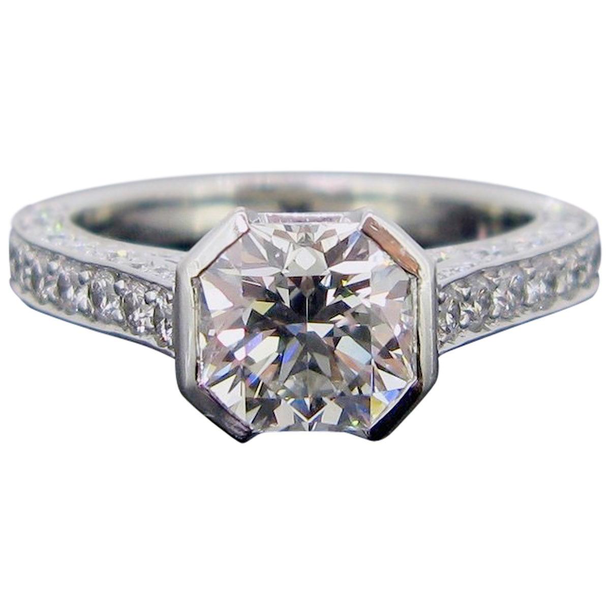 GCS 1.54 Carat Flanders Cut Diamond Solitaire Platinum Wedding Engagement Ring