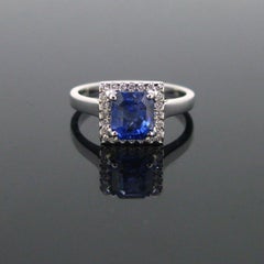 GCS 2.21ct Ceylon Sapphire Diamond Cluster Gold Ring