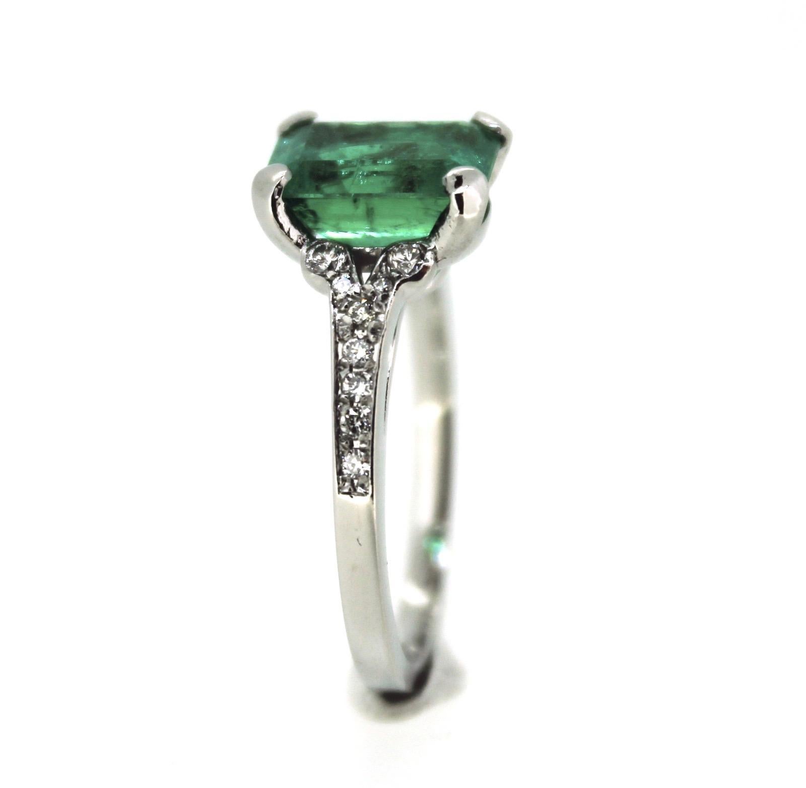 Emerald Cut GCS 2.83ct Colombian Emerald Diamonds Ring, Platinum For Sale