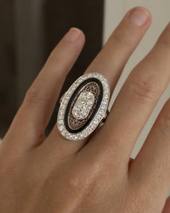 GCS Art Deco Diamond and Onyx Cocktail Ring, 3 Carats, Platinum, circa 1920