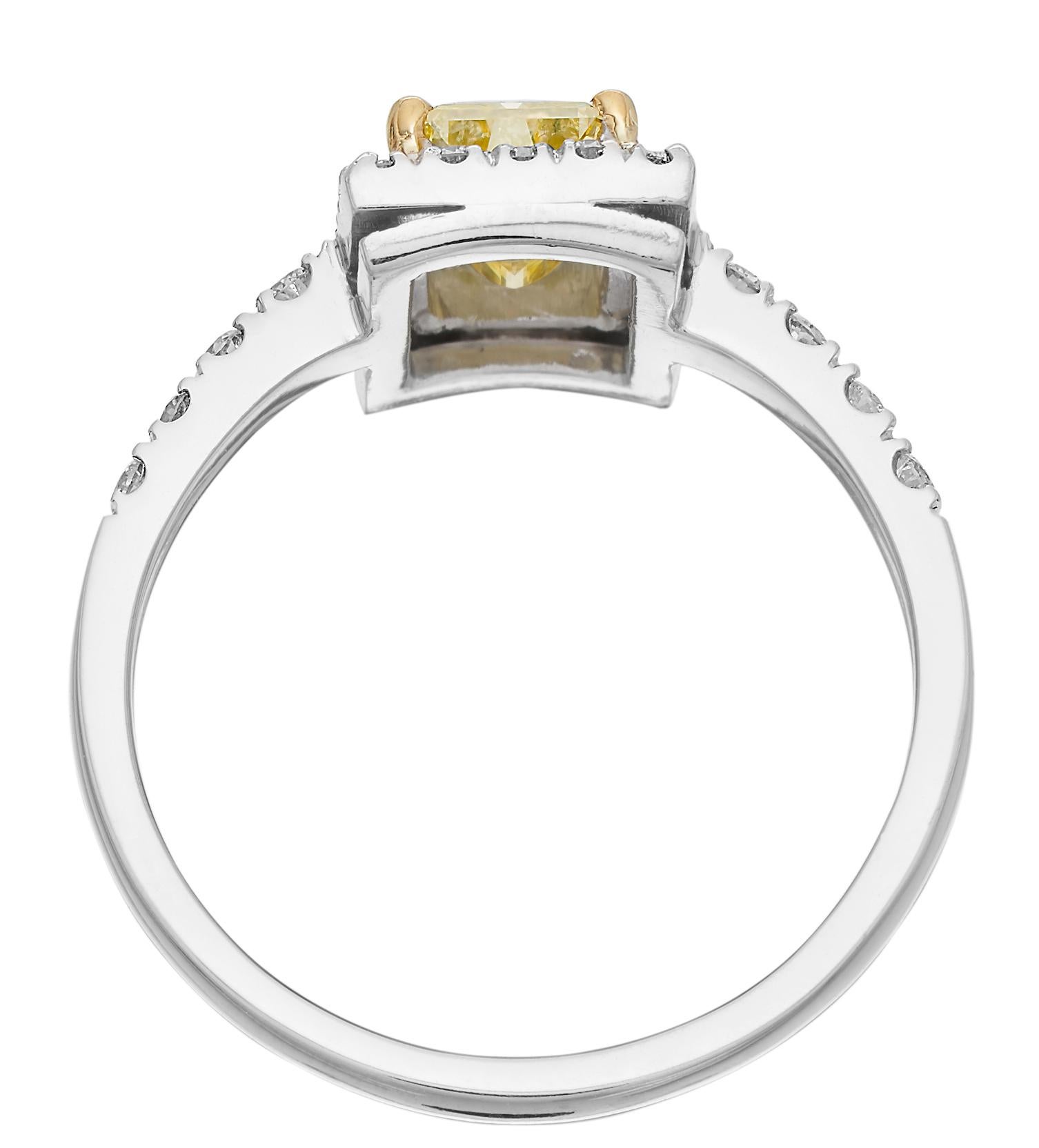 Modern GCS Certified 1.05 ct Fancy Intense Yellow Diamond, Emerald Cut Ring in Platinum