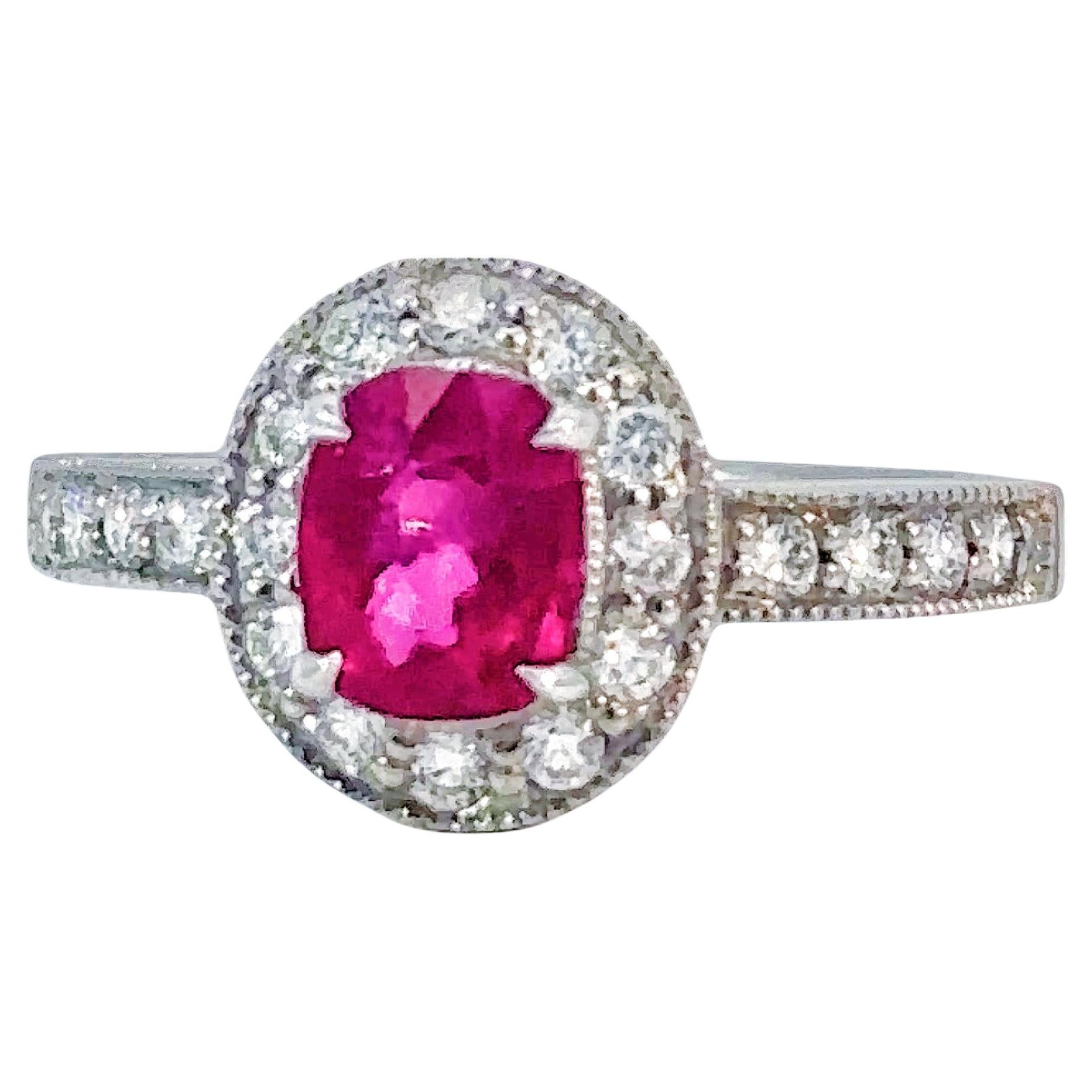 GCS Certified 1.08 Carats Unheated Burma Ruby Diamond Ring