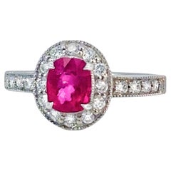 GCS Certified 1.08 Carats Unheated Burma Ruby Diamond Ring