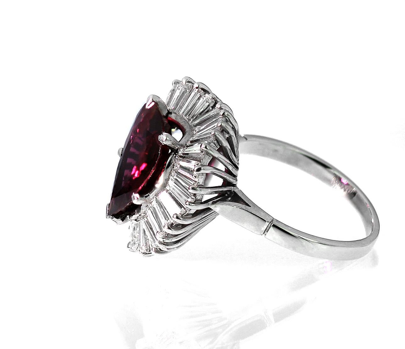 Modern GCS Certified 3.6 Carat Natural Ruby and Diamond Pear Shape Cluster Ring