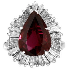 GCS Certified 3.6 Carat Natural Ruby and Diamond Pear Shape Cluster Wave Ring