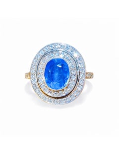 Violet-Blue Sapphire Platinum Ring, 4.08ct Sri Lankan Gem, Diamonds