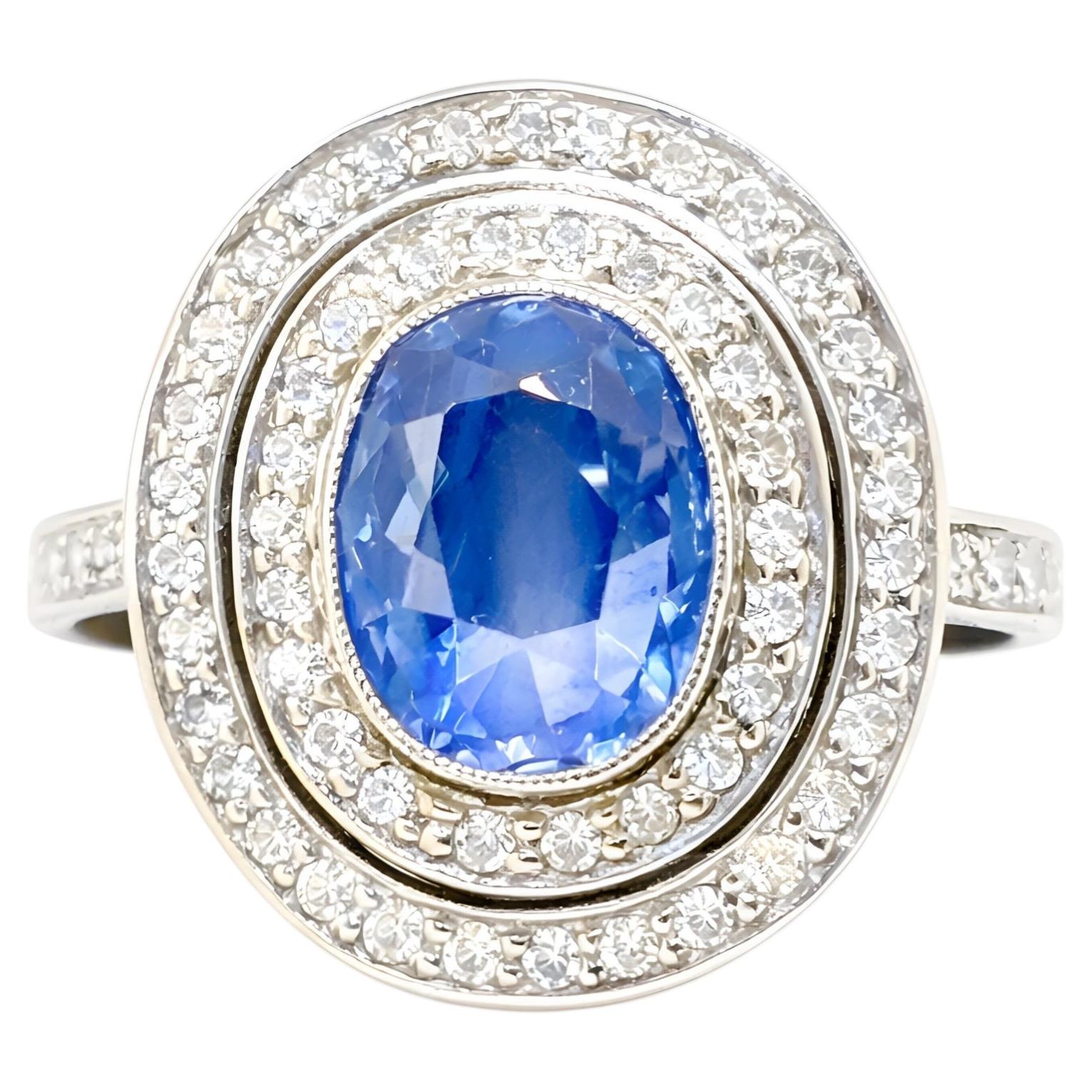 Violet-Blue Sapphire Platinum Ring, 3.70 Carat Sri Lanka Gem, Diamonds Certified For Sale