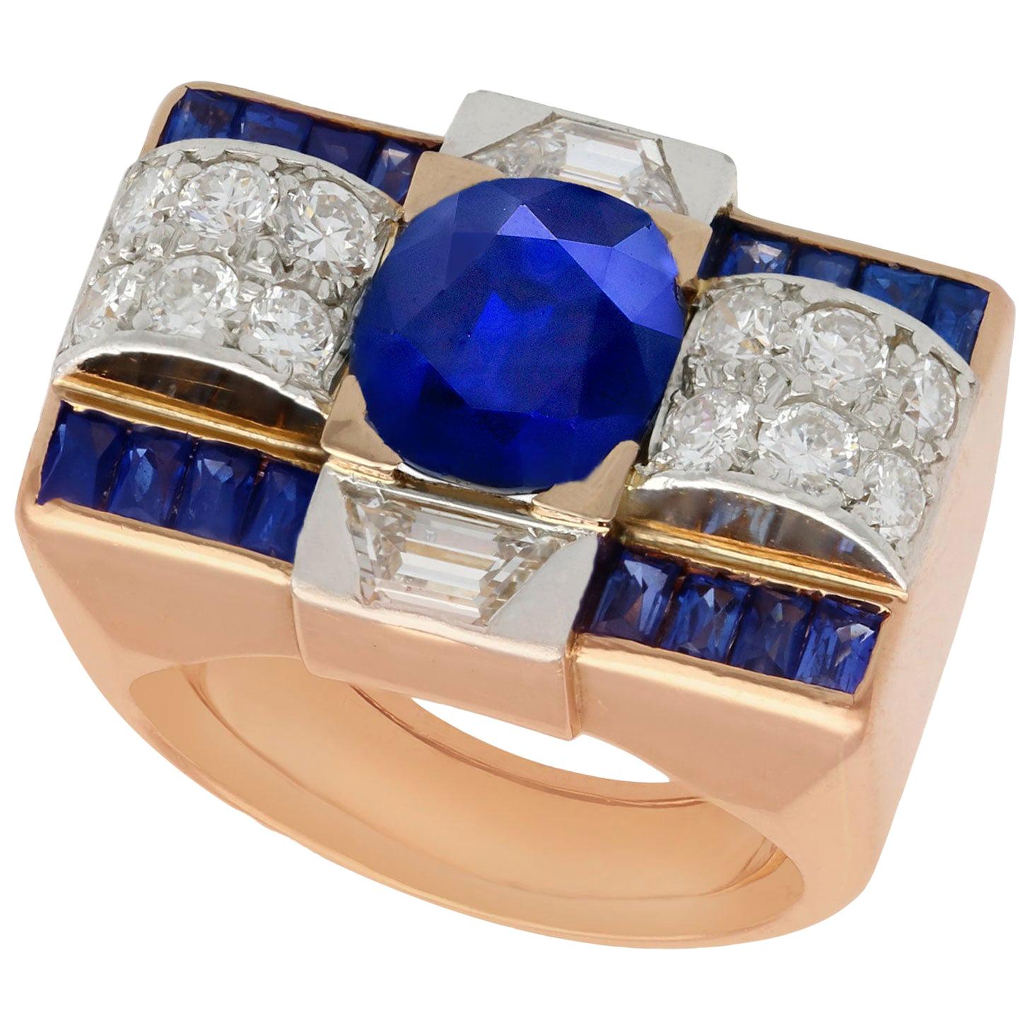 GCS Certified 3.72 carat Sapphire and Diamond Rose Gold Cocktail Ring