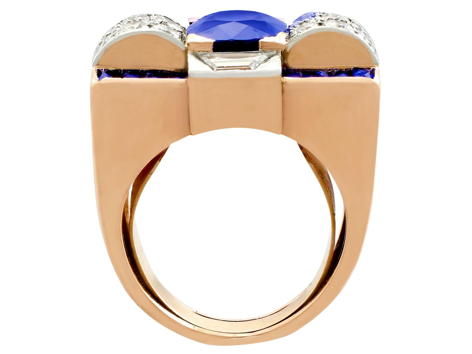 GCS Certified 3.72 carat Sapphire and Diamond Rose Gold Cocktail Ring In Excellent Condition In Jesmond, Newcastle Upon Tyne