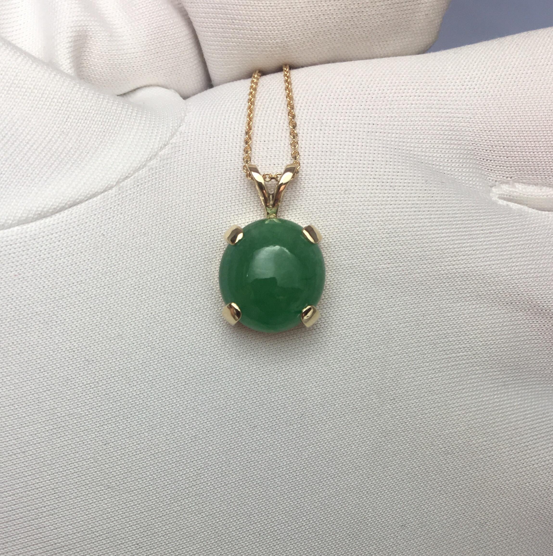 Round Cut GCS Certified 4.90ct Untreated Jadeite Jade Cabochon 14k Gold Solitaire Pendant 