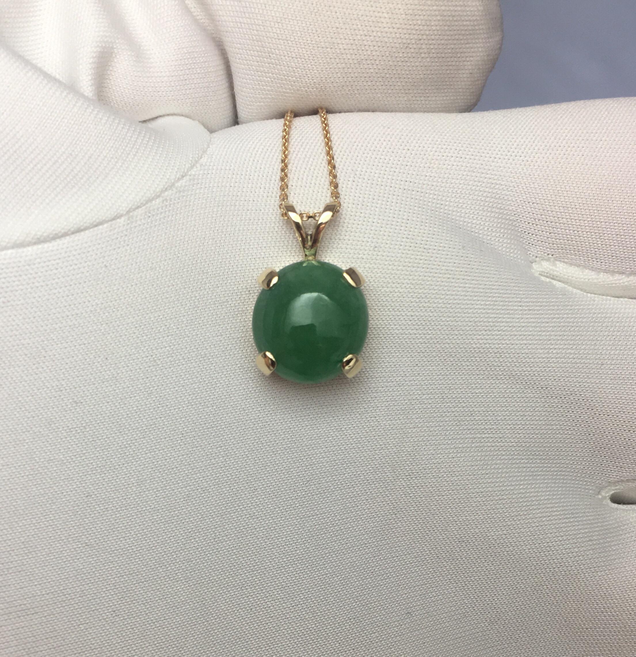 Women's or Men's GCS Certified 4.90ct Untreated Jadeite Jade Cabochon 14k Gold Solitaire Pendant 