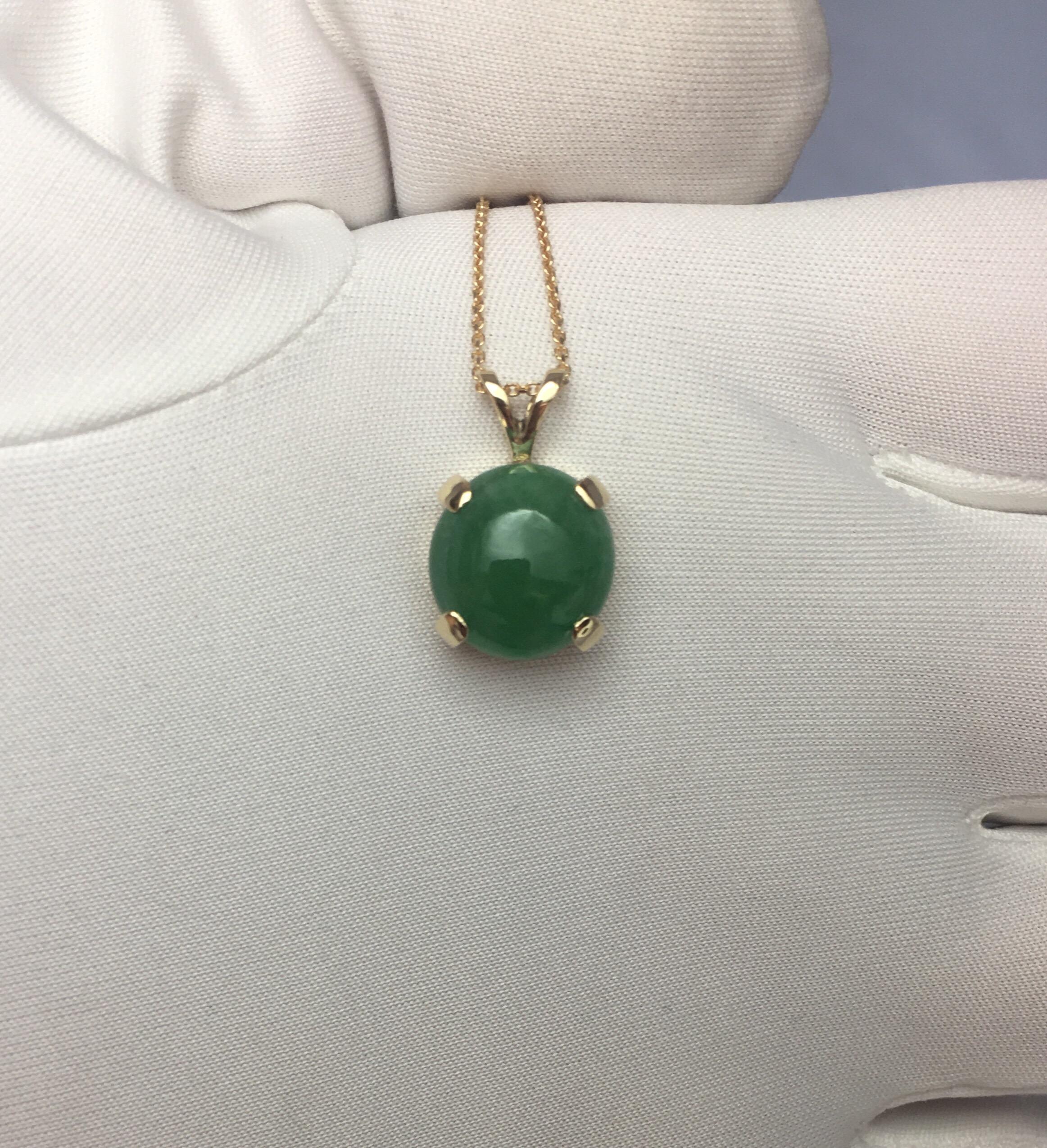 GCS Certified 4.90ct Untreated Jadeite Jade Cabochon 14k Gold Solitaire Pendant  1