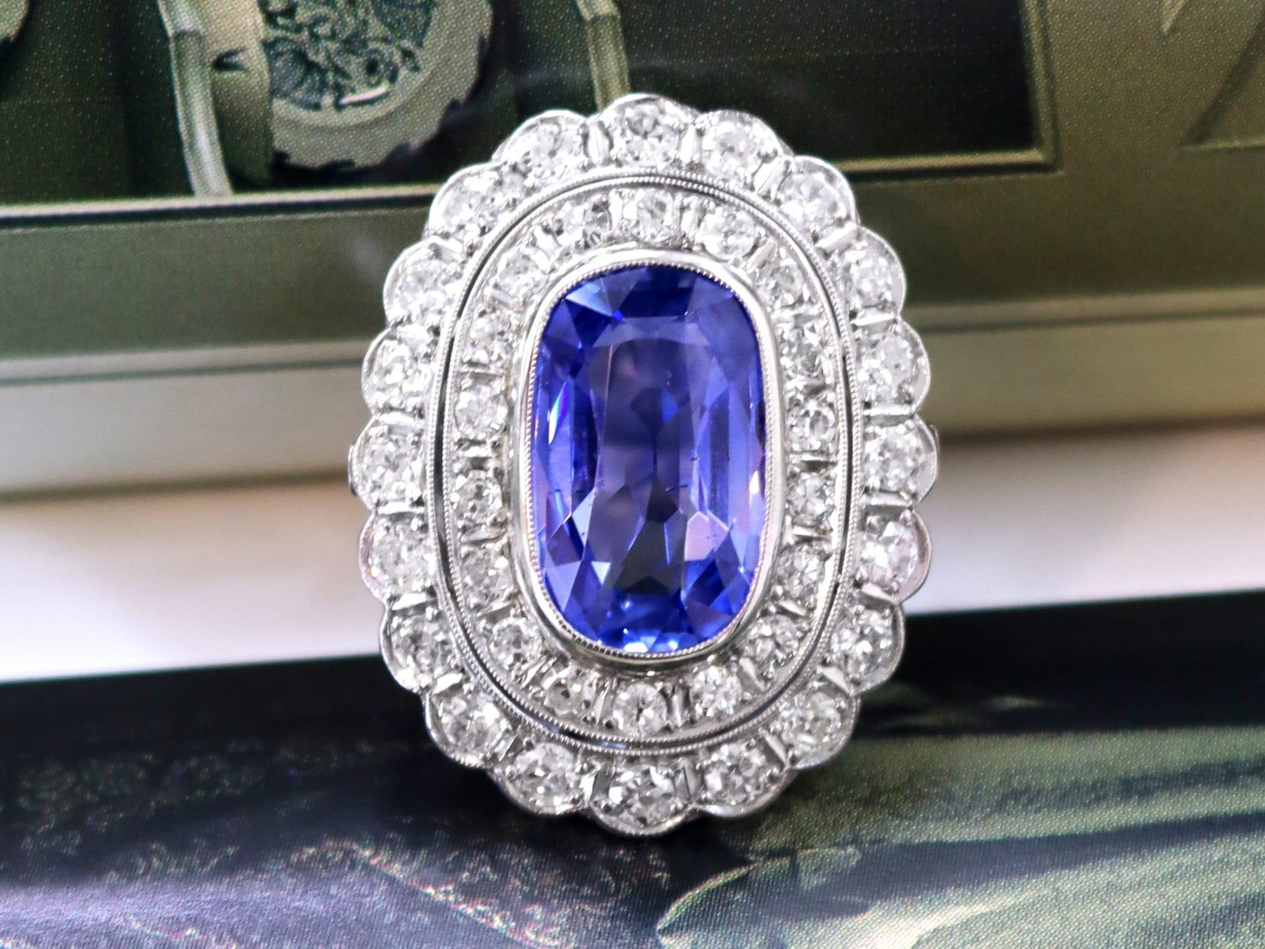 Cushion Cut GCS Certified 6.25 Carat Ceylon Sapphire and 3.75 Carat Diamond Cocktail Ring For Sale