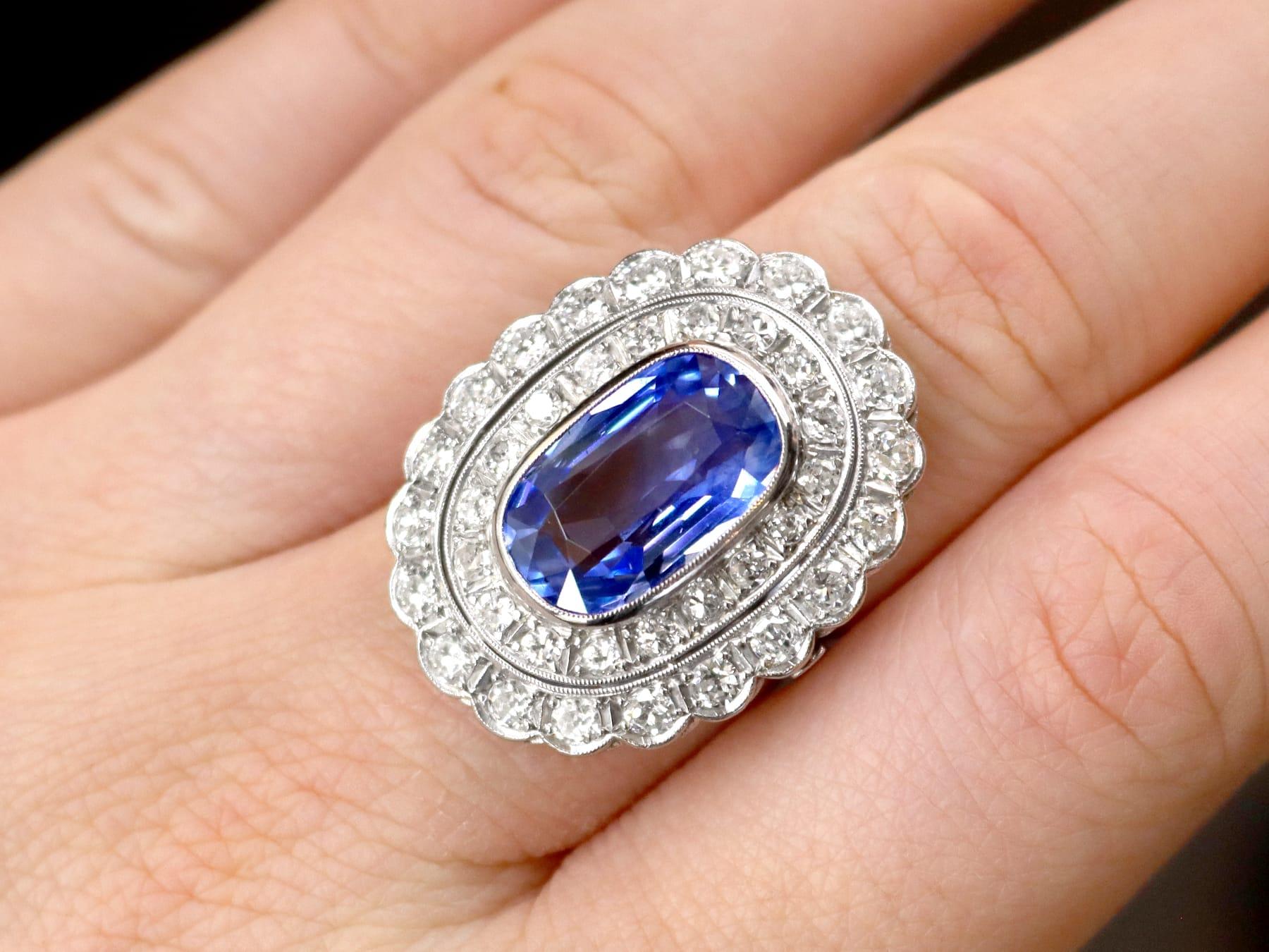 GCS Certified 6.25 Carat Ceylon Sapphire and 3.75 Carat Diamond Cocktail Ring In Excellent Condition For Sale In Jesmond, Newcastle Upon Tyne