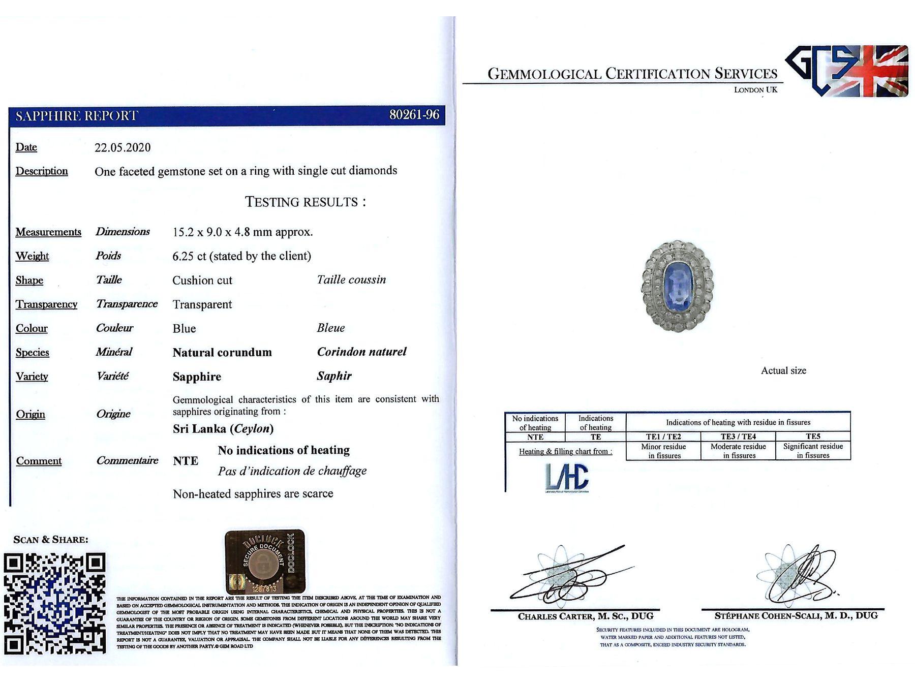 GCS Certified 6.25 Carat Ceylon Sapphire and 3.75 Carat Diamond Cocktail Ring For Sale 5