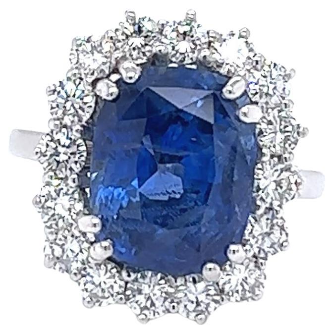 GCS Certified 8.57 Carat Ceylon Sapphire and Diamond Ring in 18K White Gold