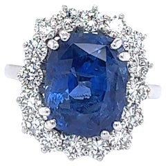 GCS Certified 8.57 Carat Ceylon Sapphire and Diamond Ring in 18K White Gold