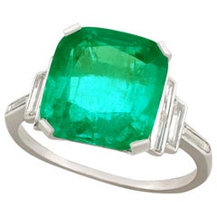 GCS Certified Vintage 1930s 5.00 Carat Colombian Emerald and Diamond Ring
