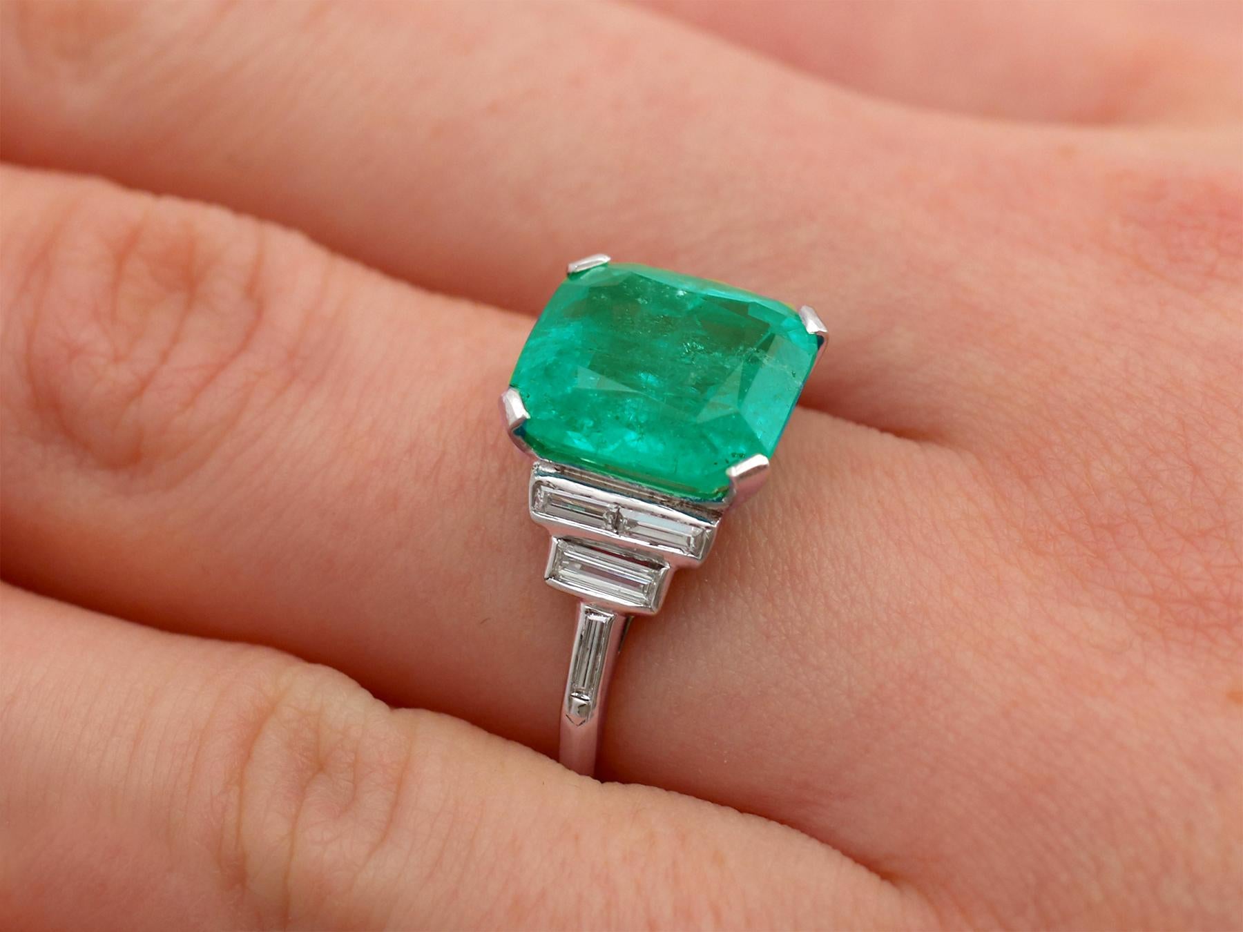 GCS Certified Antique 1930s 5.00 Carat Colombian Emerald and Diamond Ring 2
