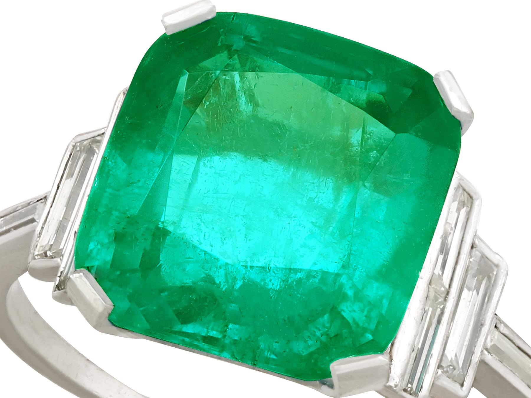 Cushion Cut GCS Certified Antique 1930s 5.00 Carat Colombian Emerald and Diamond Ring