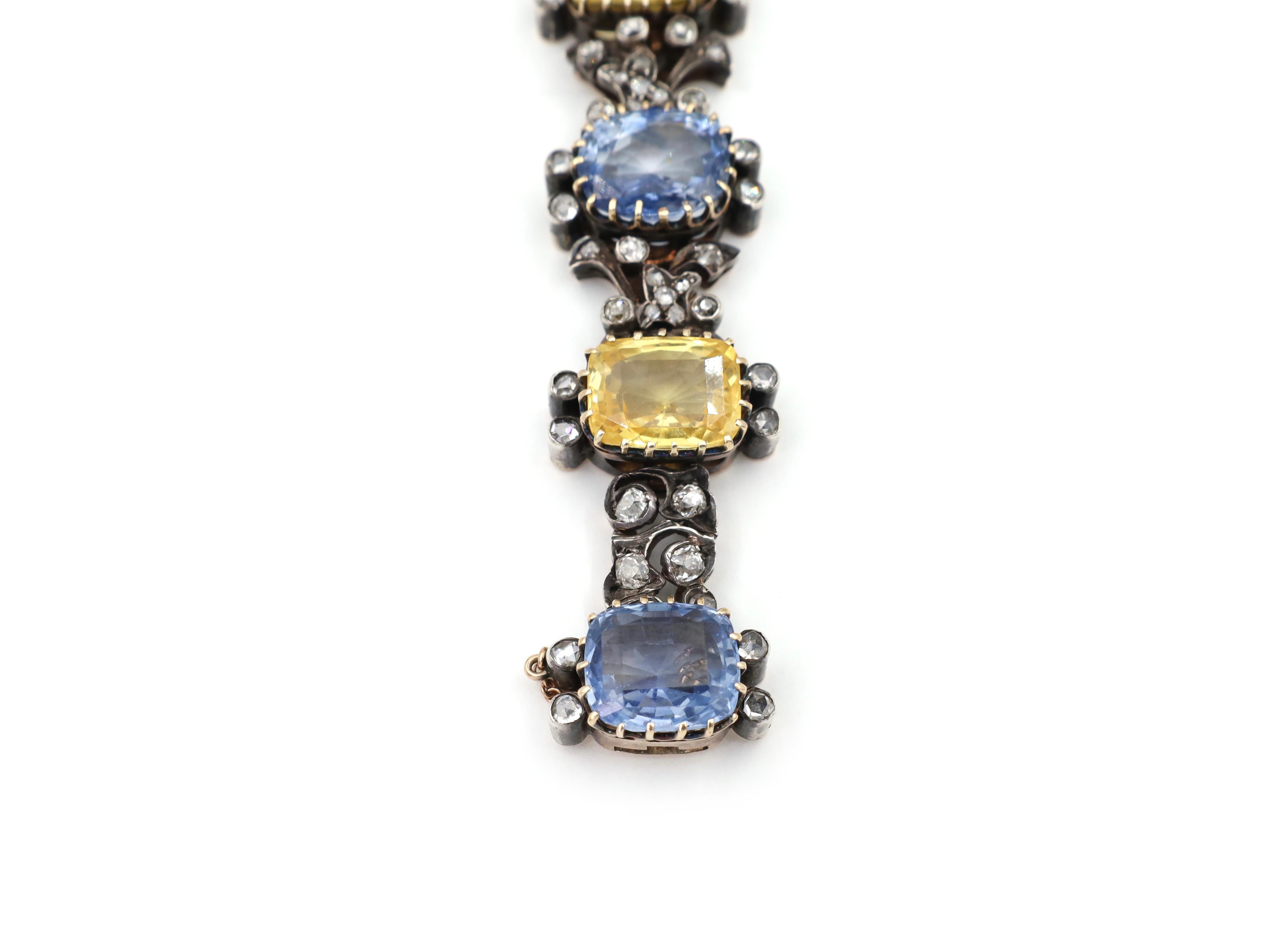GCS Certified Ceylon Cornflower Blue and Fancy Yellow Sapphire Bracelet In Good Condition For Sale In Dublin 2, D