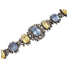 GCS Certified Ceylon Cornflower Blue and Fancy Yellow Sapphire Bracelet