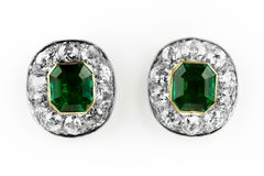 GCS Certified Colombia Emerald 2.60 Carat and Diamonds Cluster Earrings, Retro