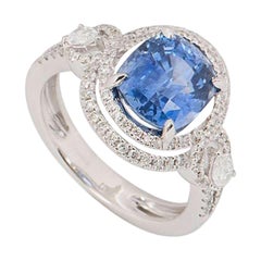 GCS Certified Diamond and Sapphire Cushion Cut Ring 3.74 Carat