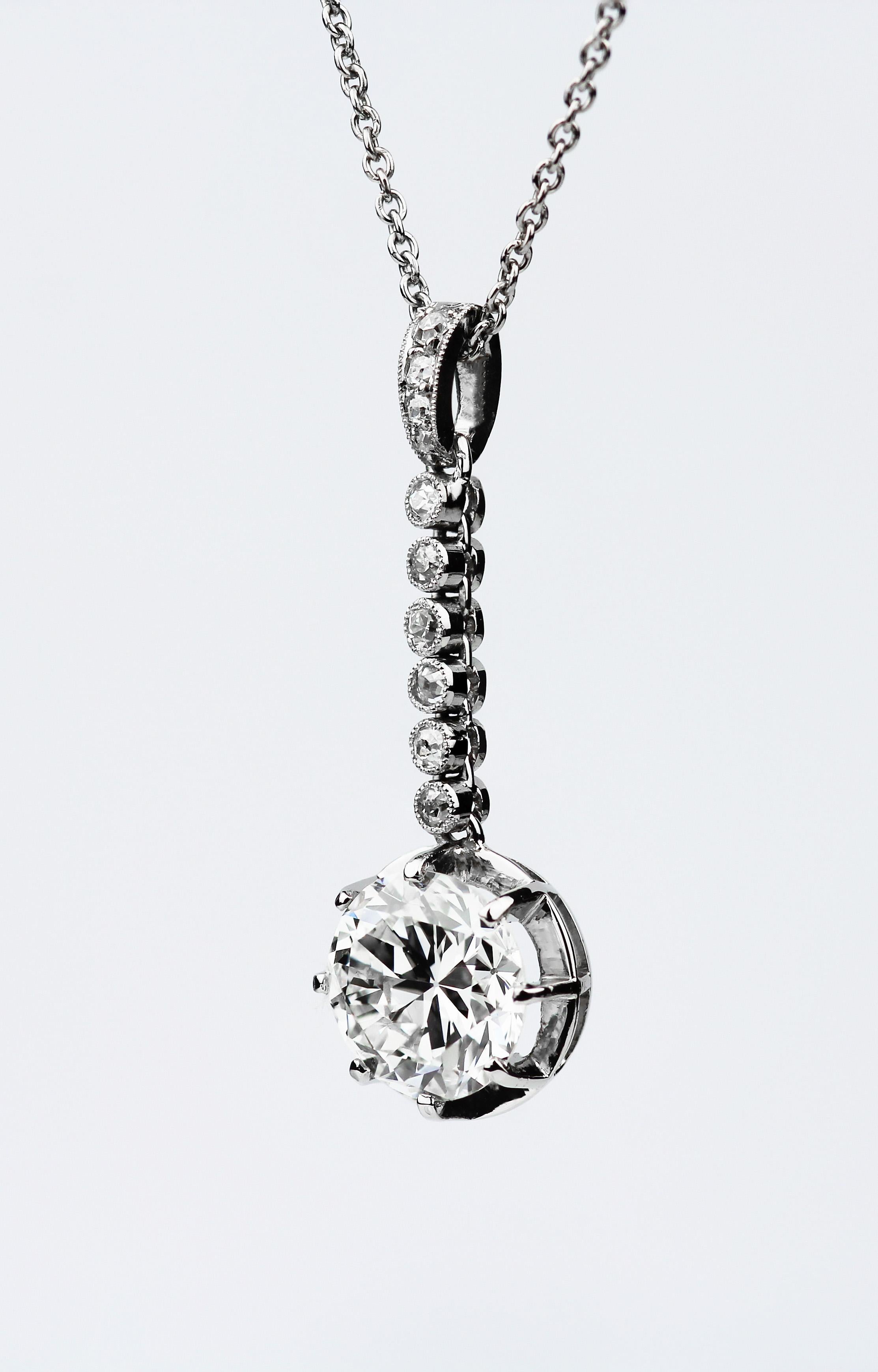 GCS Certified Edwardian Old European Cut Diamond Solitaire Pendant 2.06ct I, VS2 In Excellent Condition In London, GB