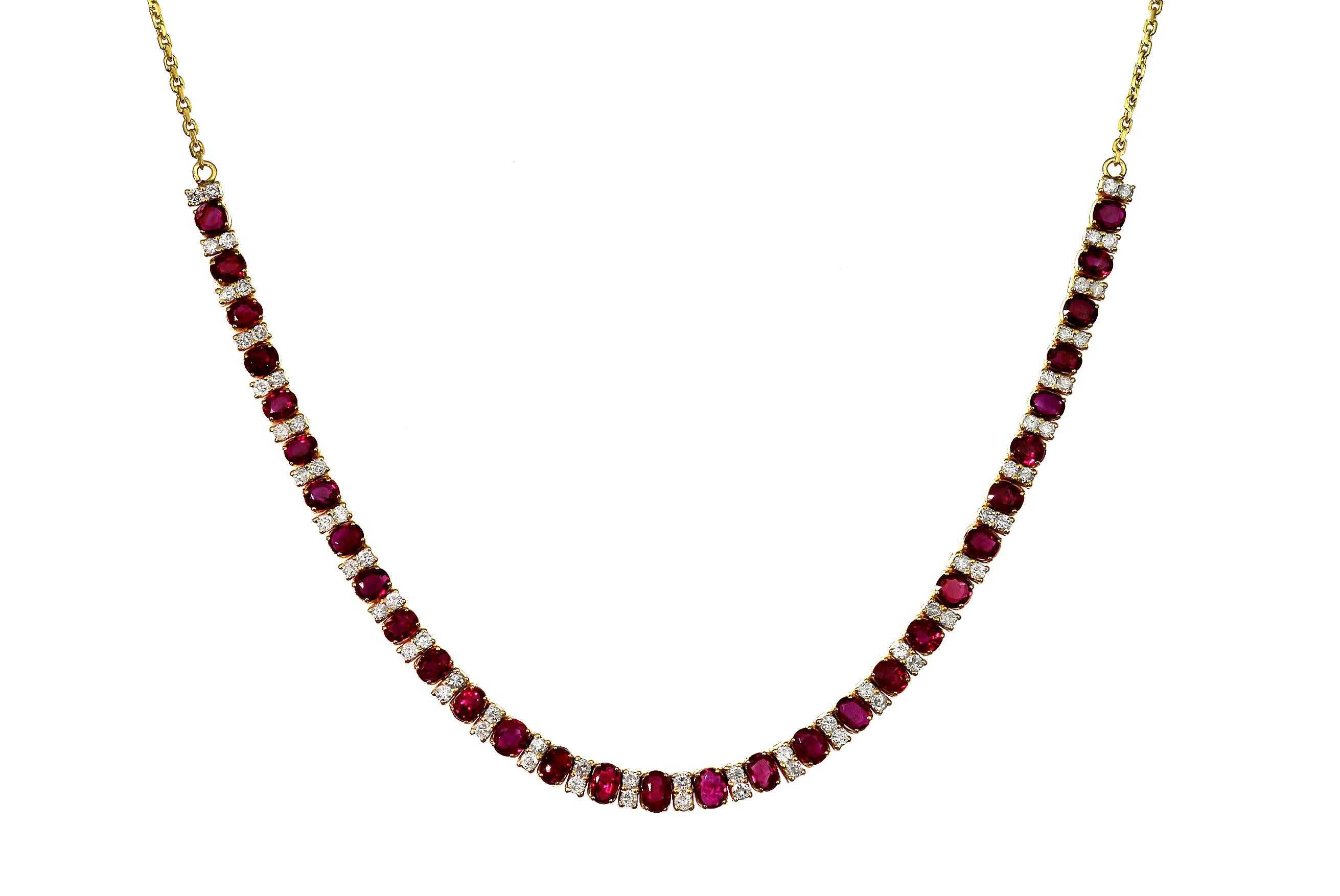 Retro GCS Certified Natural Burmese/Myanmar Ruby & Diamond Necklace and Bracelet  For Sale