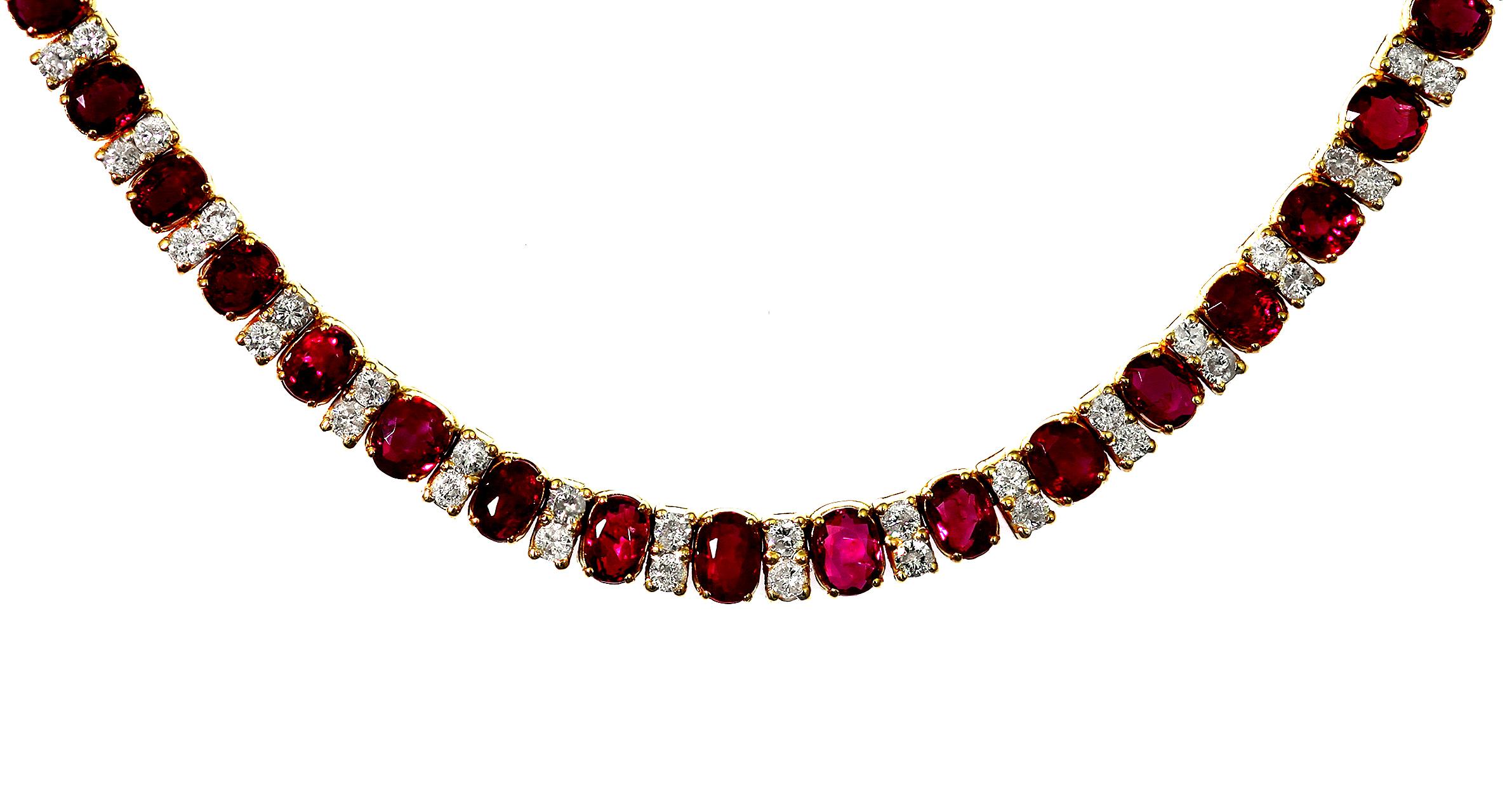 GCS-zertifizierte natürliche birmanische/Myanmar Rubin- und Diamant-Halskette und Armband  im Angebot 1