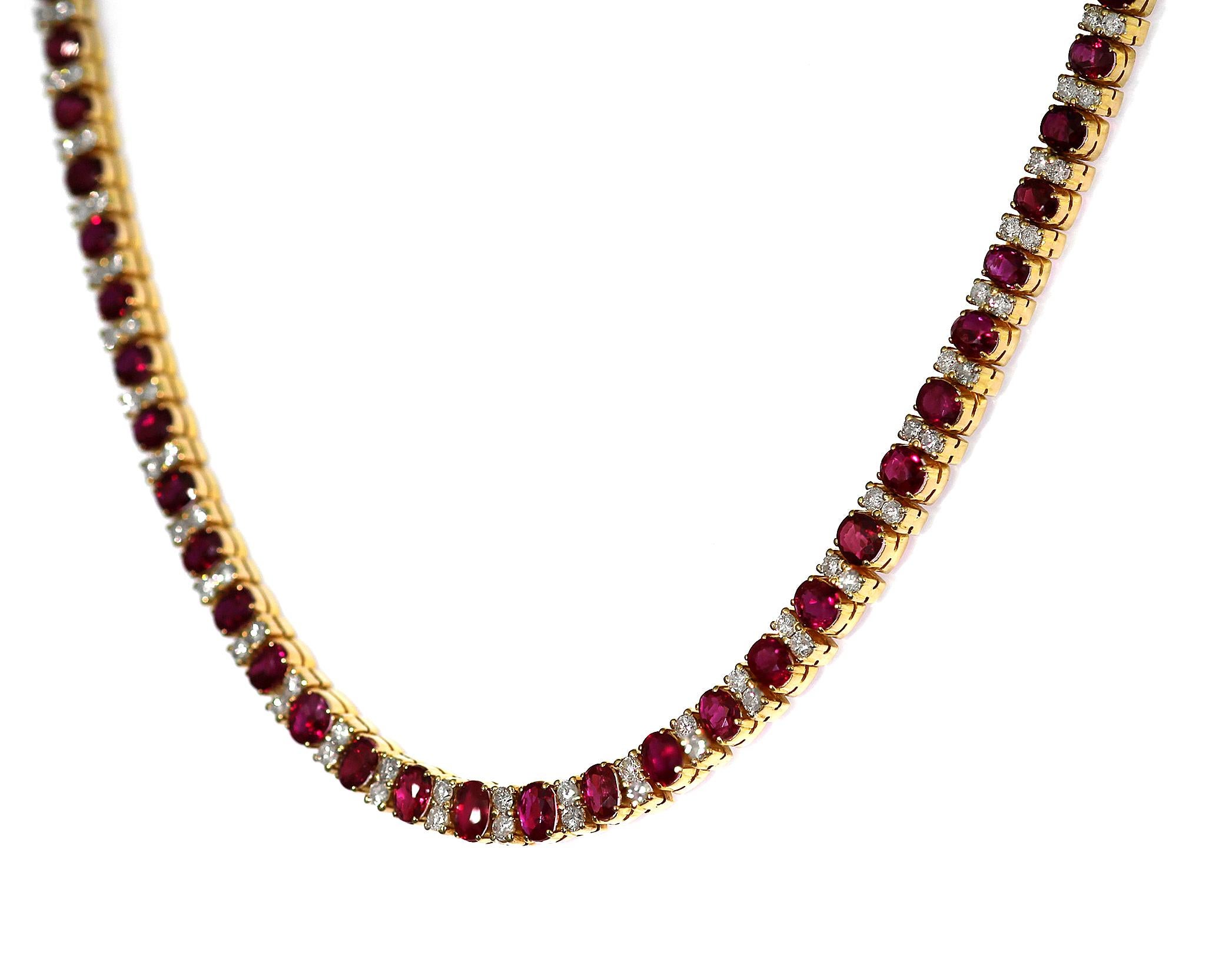 GCS Certified Natural Burmese/Myanmar Ruby & Diamond Necklace and Bracelet  In Excellent Condition For Sale In London, GB