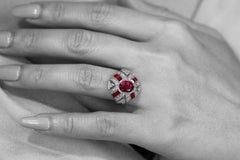 GCS Certified Natural Myanmar/ Burmese Ruby 2.3 ct & Diamond Ring, Vintage 1950s