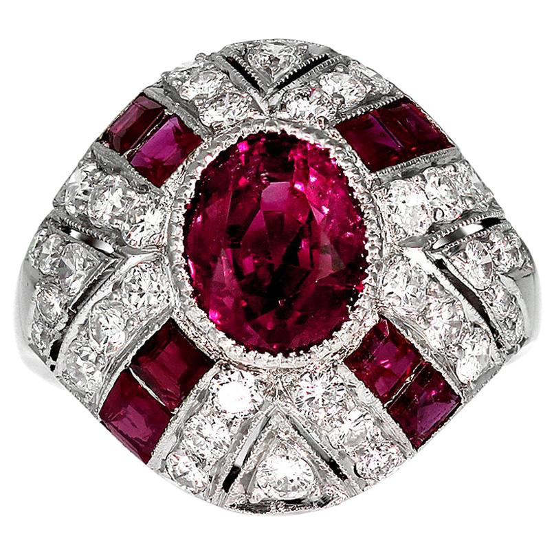 GCS Certified Natural Myanmar/ Burmese Ruby 2.3 ct & Diamond Ring, Vintage 1950s