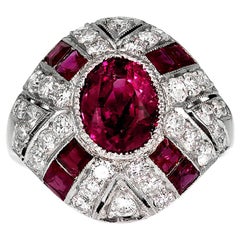 GCS Certified Natural Myanmar/ Burmese Ruby 2.3 ct & Diamond Ring, Retro 1950s