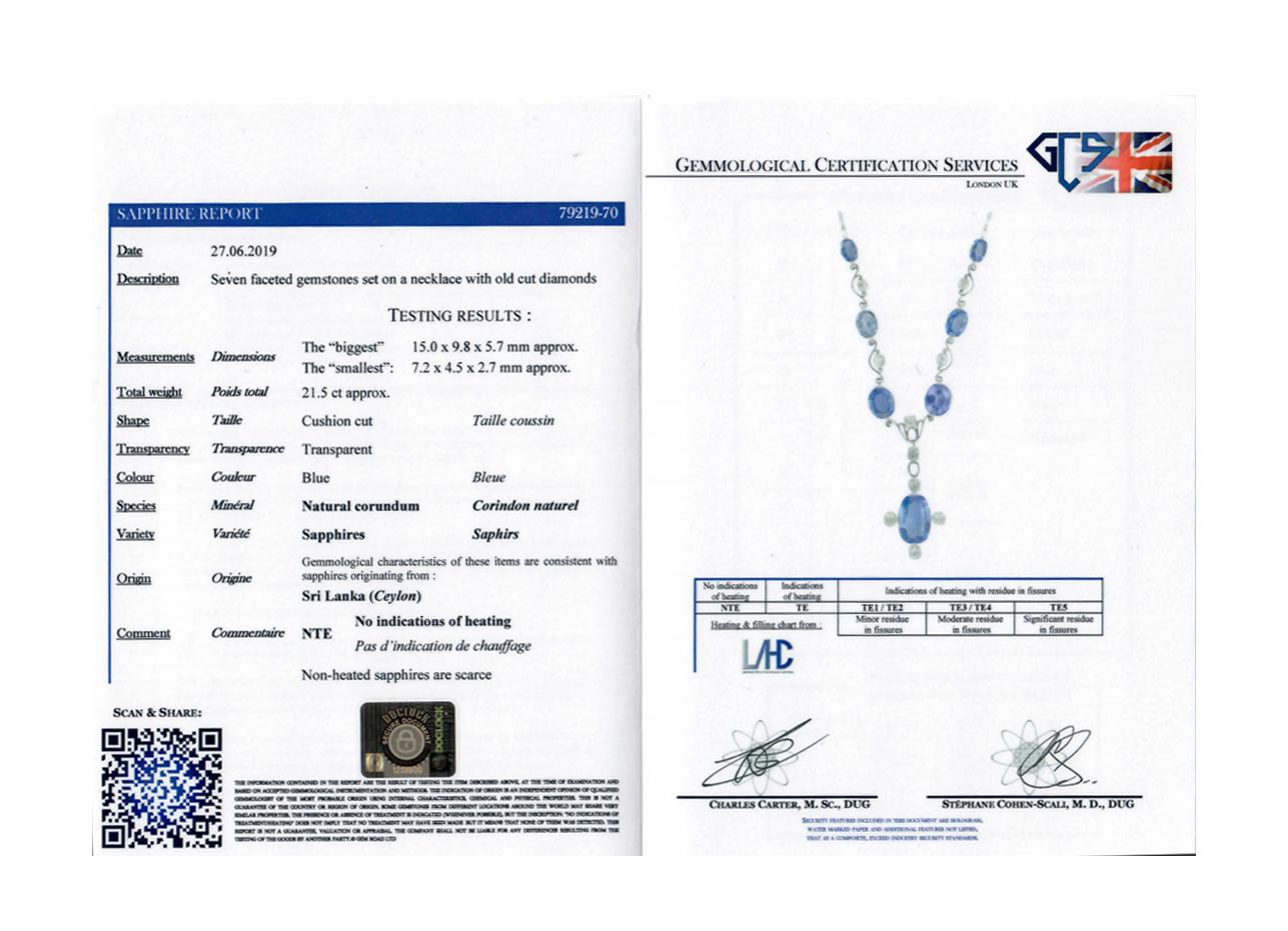 GCS Certified Natural Sri Lanka Sapphire 21ct & Diamond Antique Necklace/Tiara 1