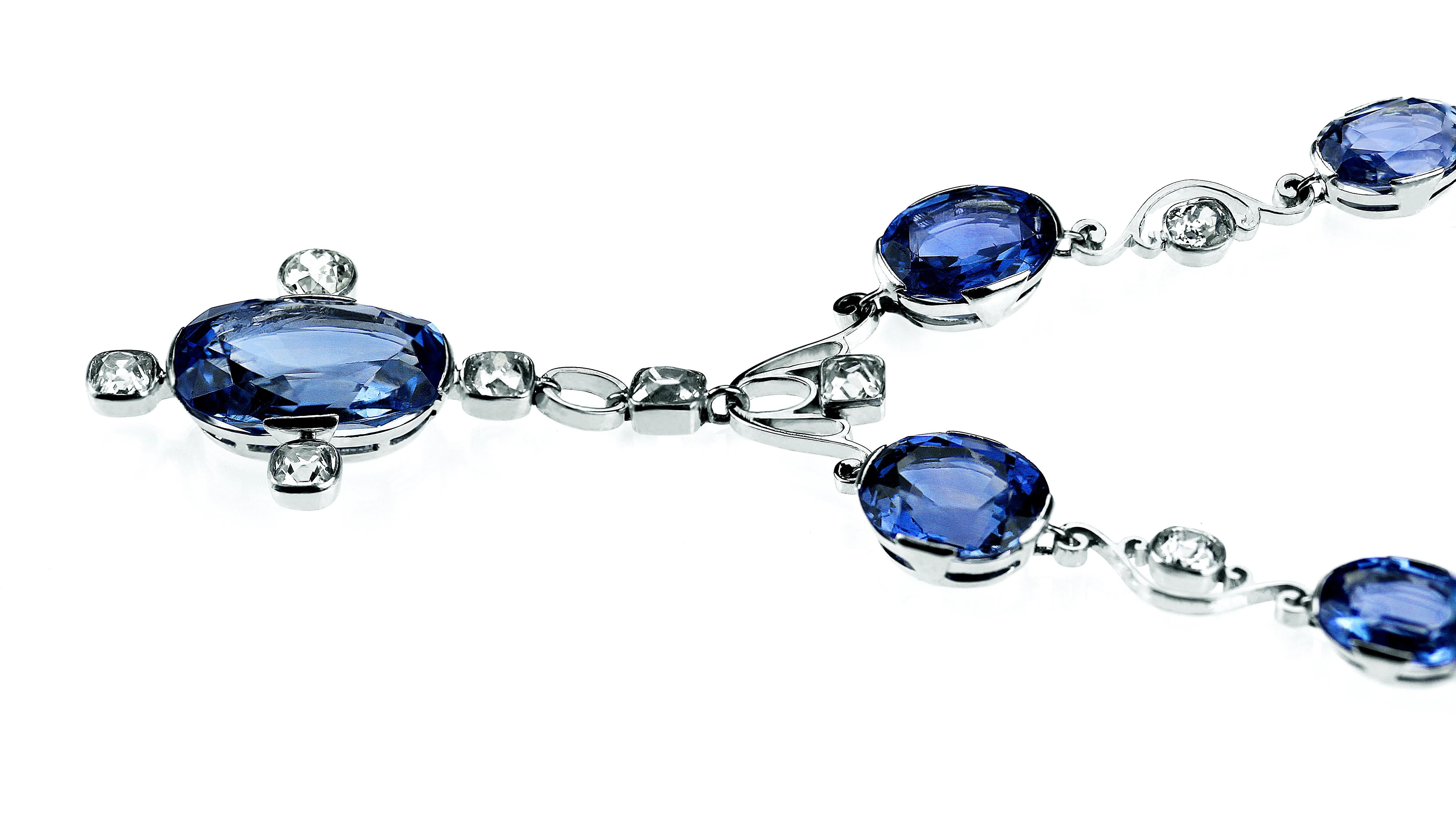 Oval Cut GCS Certified Natural Sri Lanka Sapphire and Diamond Antique Necklace/Headpiece